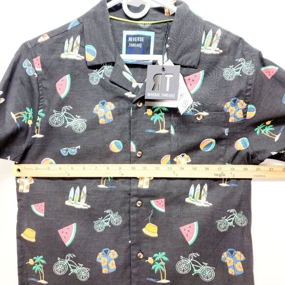 Mens Reverse Threads Black Short-Sleeve Shirt  Tropical Patent Casual Fit Size S - Picture 4 of 10